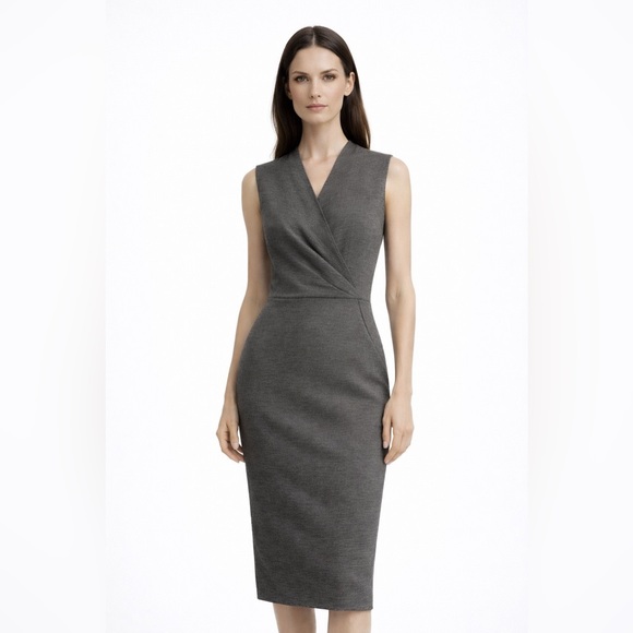 Giorgio Armani Runway Black Grey Wool-Silk Draped Sheath Dress Size 42